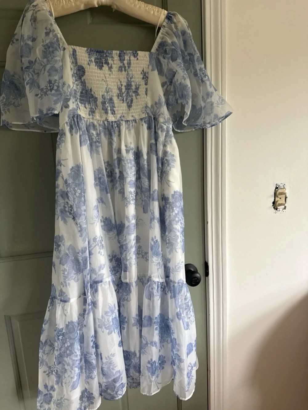 Abercrombie & Fitch Emerson Poplin Puff Angel Sleeve Midi Dress